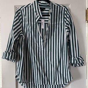 J. Crew Green and White Striped Button Down Shirt
